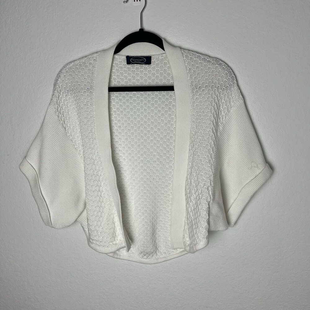 Magaschoni New York White Open Front‎ Cardigan Crochet Medium​